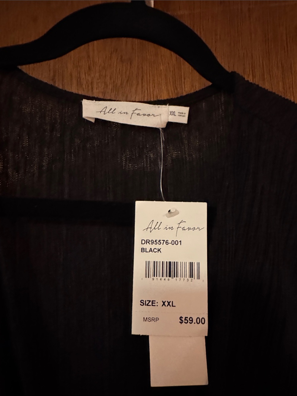 All in Favor Black Textured Deep V-Neck Long Sleeve Dress - Picture 2 of 4
